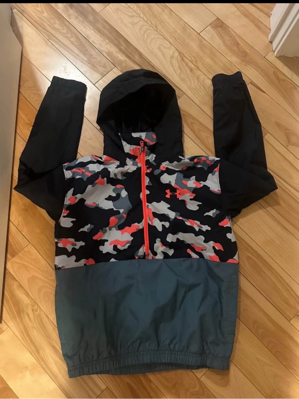 Under Armour Kids Camo Half-Zip Jacket - Black/Gray/Orange/Green